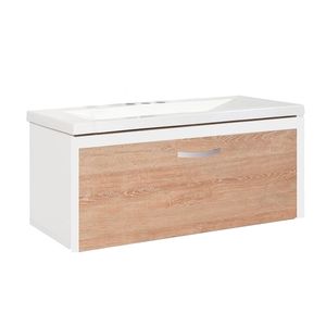 VANITORY CAMPI SPACE DE COLGAR 100 CM ROBLE Y BLANCO CON MESADA 3 ORIFICIOS