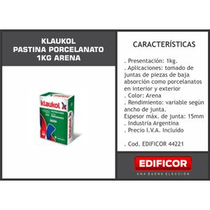 PASTINA PARA PORCELANATOS COLOR ARENA X 1 KG. KLAUKOL