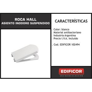 ASIENTO ROCA HALL PARA INODORO SUSPENDIDO BLANCO A801620004